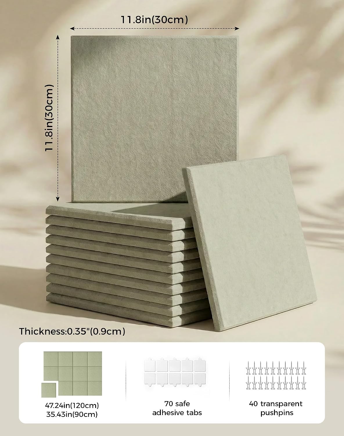 Aothia 48" x 36" Large Felt Bulletin Board, Sage Green