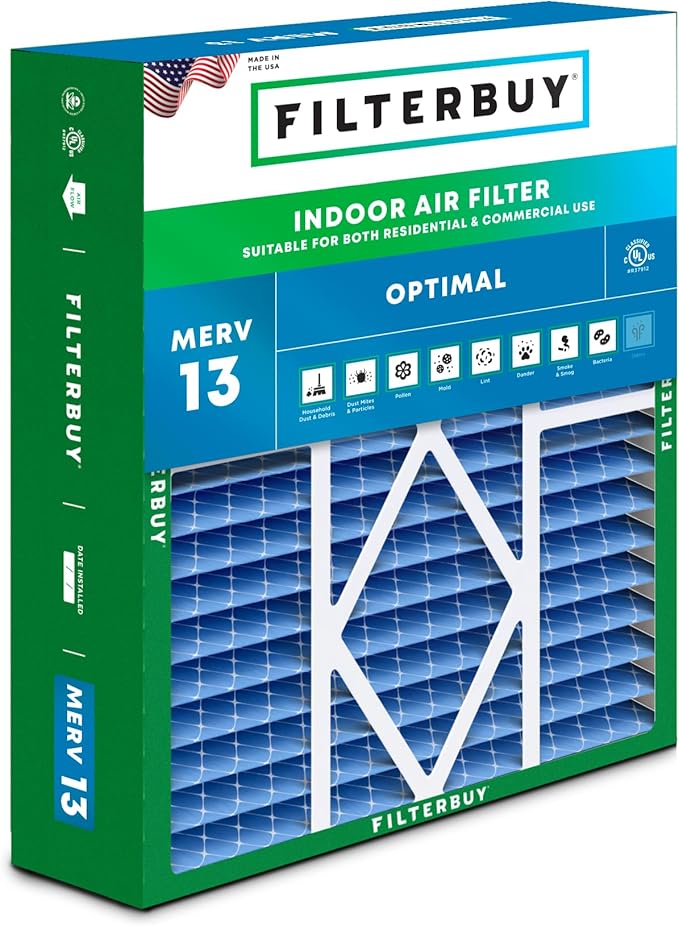 Filterbuy 19x20x5 Air Filter MERV 13 Optimal Smoke & Allergy Defense, Pleated