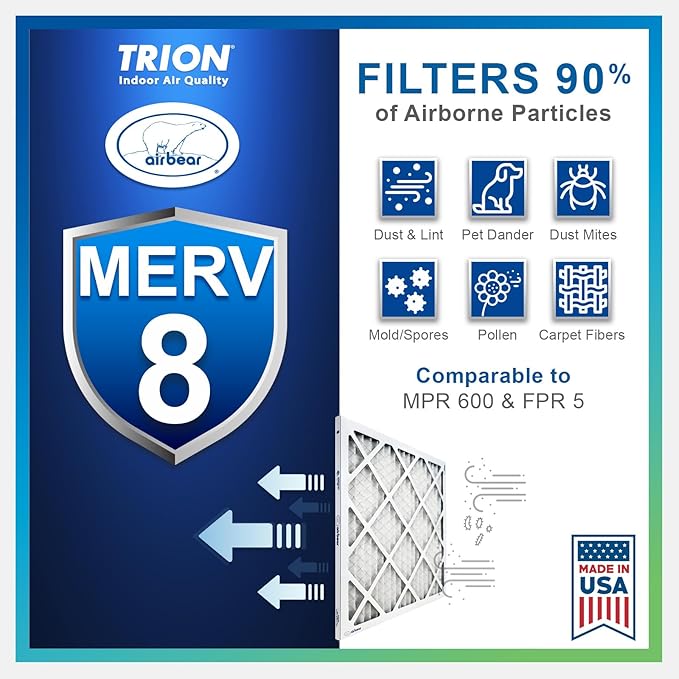 16x25x2 Air Filter MERV 8 TRION Air Bear Pleated HVAC Air Filter Replacement