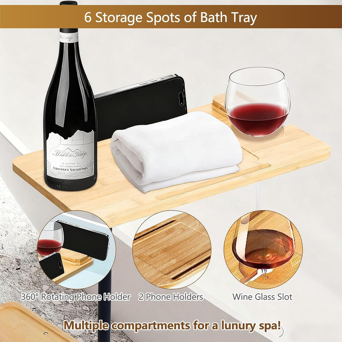 3 Layer Bathtub Tray Table,Bamboo Swivel Bathtub Side Table Height Adjustable,Freestanding Bathtub Tray for Tub Against Wall,Bathtub Accessories&Bathroom Organizer for Luxury Home Spa (Natural1)