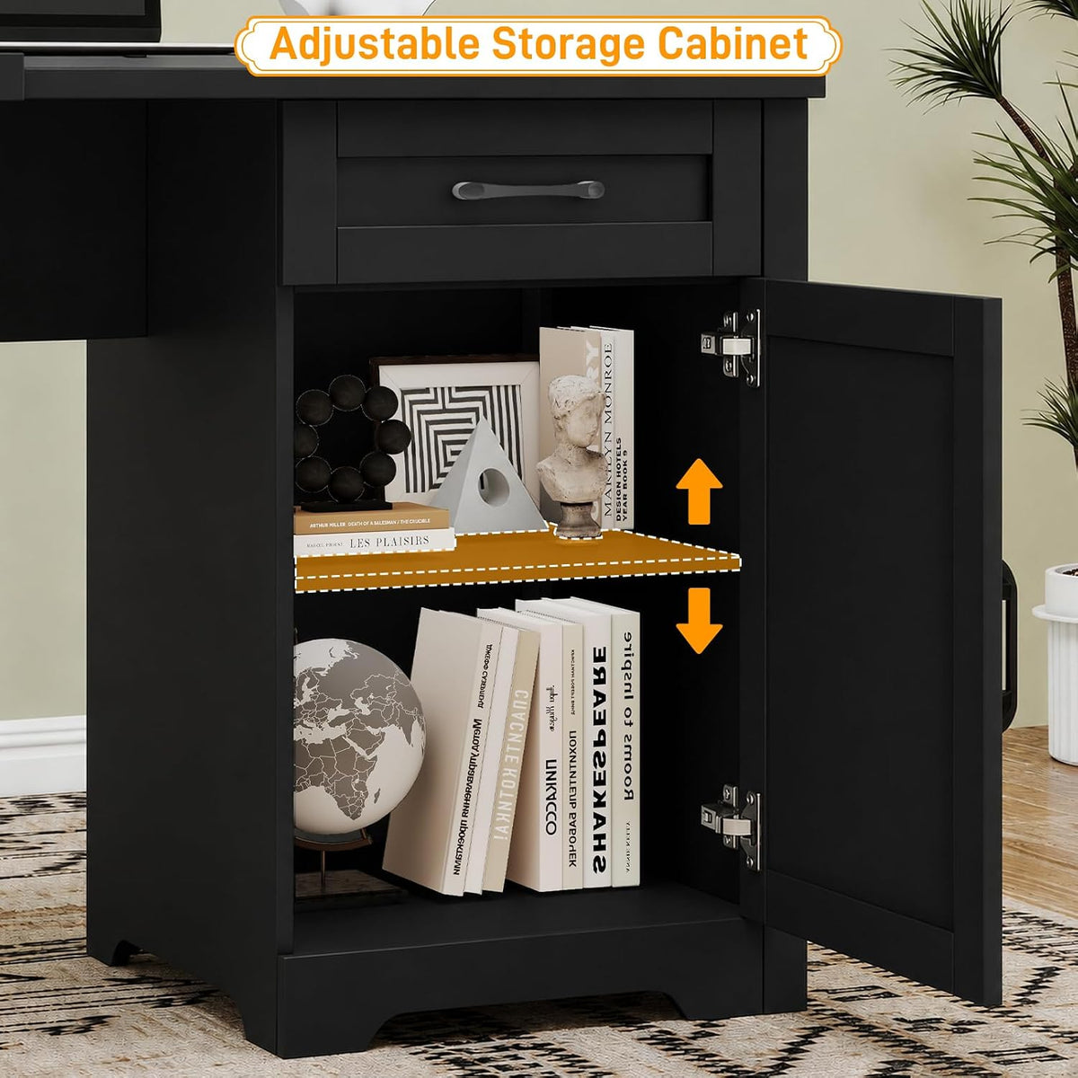 Vabches 59” Farmhouse L Shaped Executive Desk with File Drawer, Black