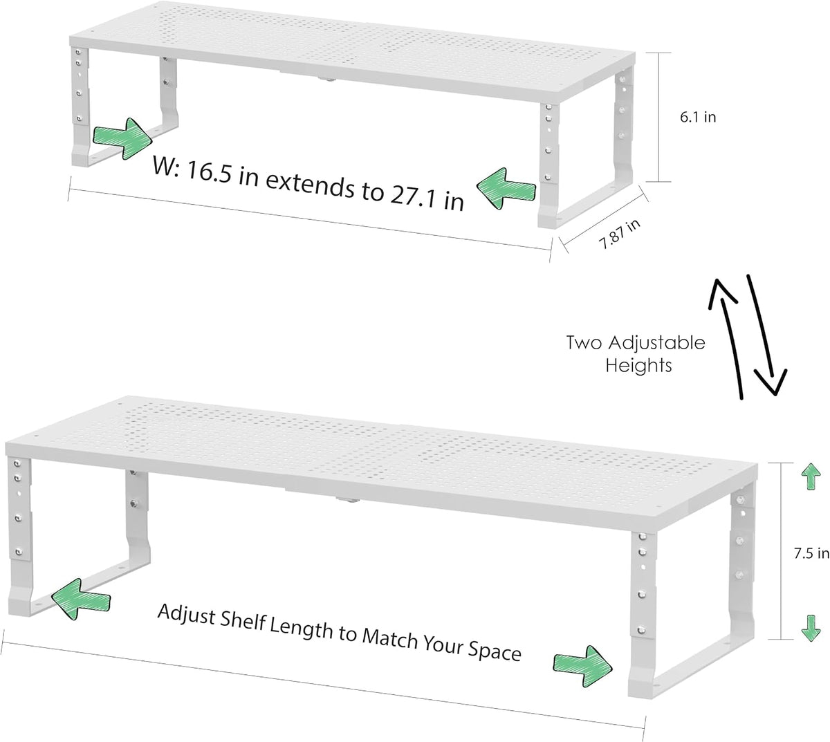 Metal Stackable Expandable Storage Rack, Thickened Steel Adjustable Countertop Space Saving, Heavy-Duty Pantry Storage, Suitable for Kitchens, Cabinet, Sink, Bathrooms, Workshops or Offices