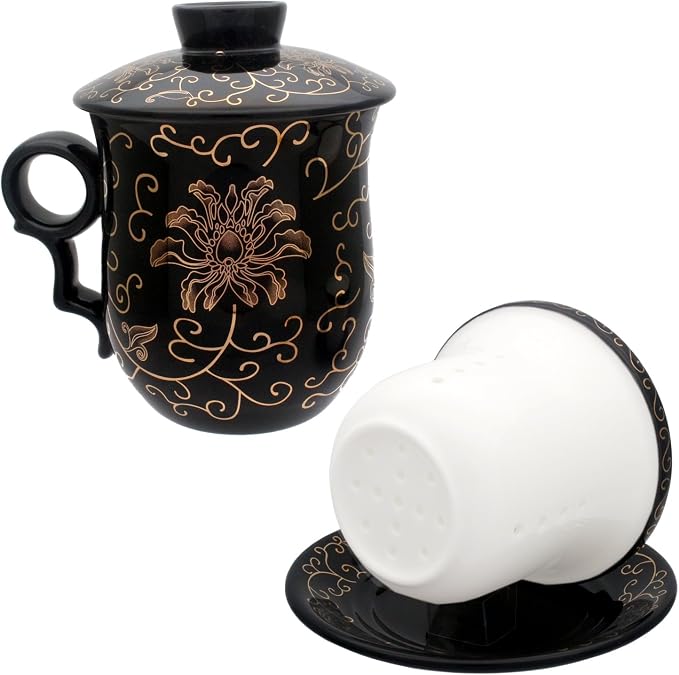 Porcelain Tea Cup with Infuser Lid and Saucer Sets