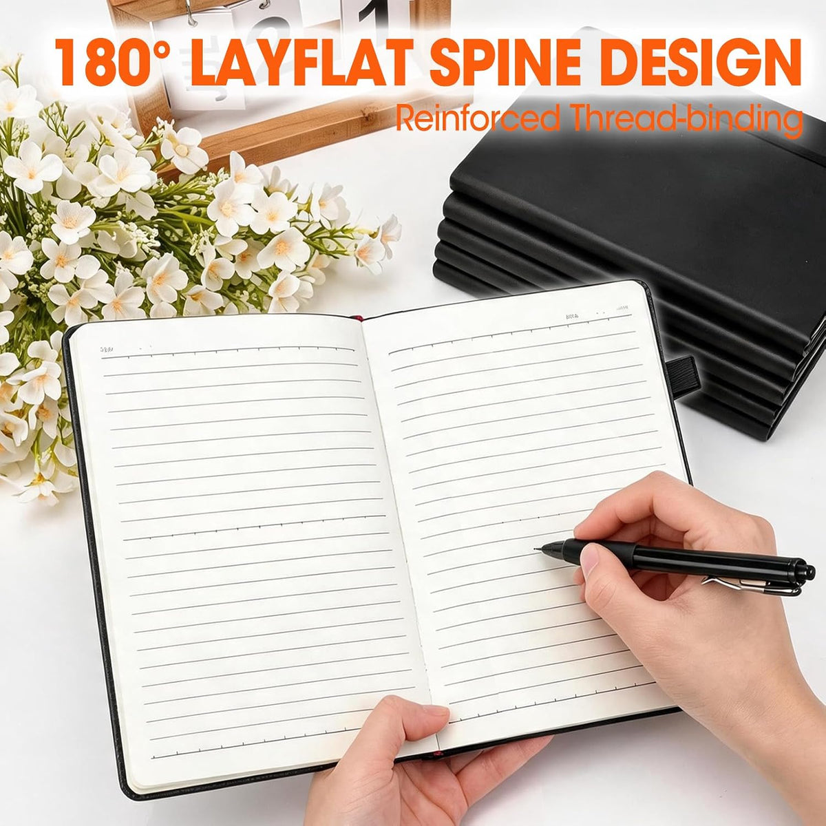 10 Pack Lined Journal Notebook with Pen, A5 Hardcover Leather Journal 5.5"*8.3", Black 136 Pages College Ruled Notebooks and Pen Set for Office School Business Supplies