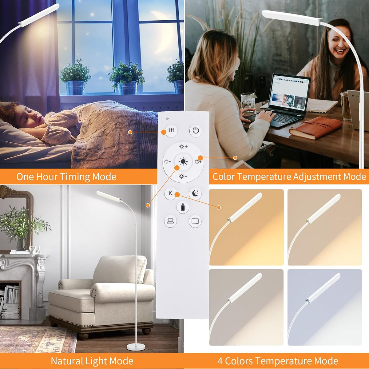 FRIDEKO HOME Floor Lamp for Living Room Over Chair Reading 18W 1800LM White