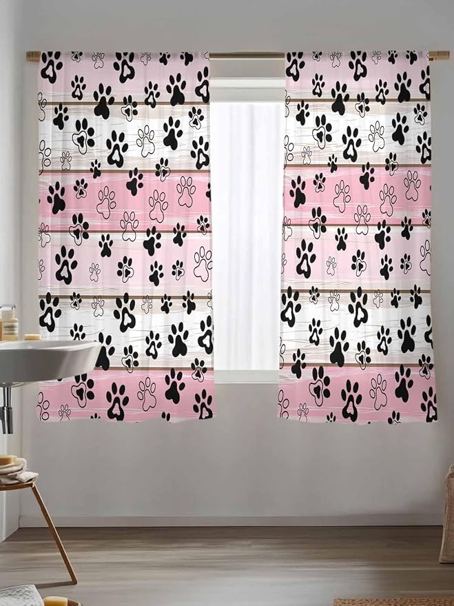 Sheer Curtains 63 Inch Length, Vintage Farmhouse Country Wooden Grain Privacy
