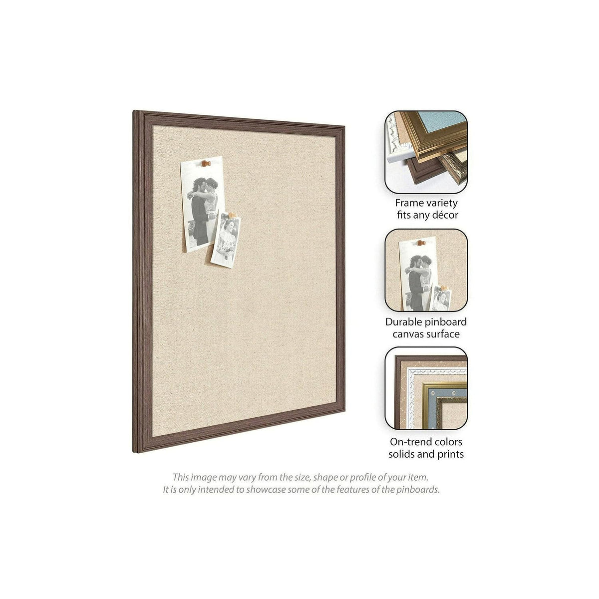 Kate and Laurel Framed Fabric Pinboard 26 x 20, Neutral Weave Printed Linen Classic Bulletin Board for Use as a Vision Board or Wall Organization, Woodgrain Stripe Mocha Frame