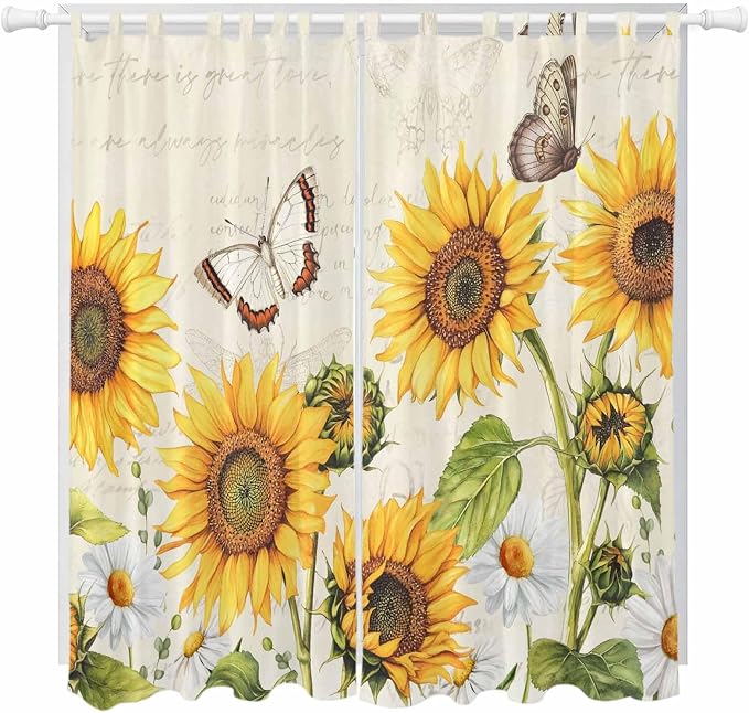 Farm Sunflowers Living Room Curtains 96 Inch Length, Window Curtains Tab Top