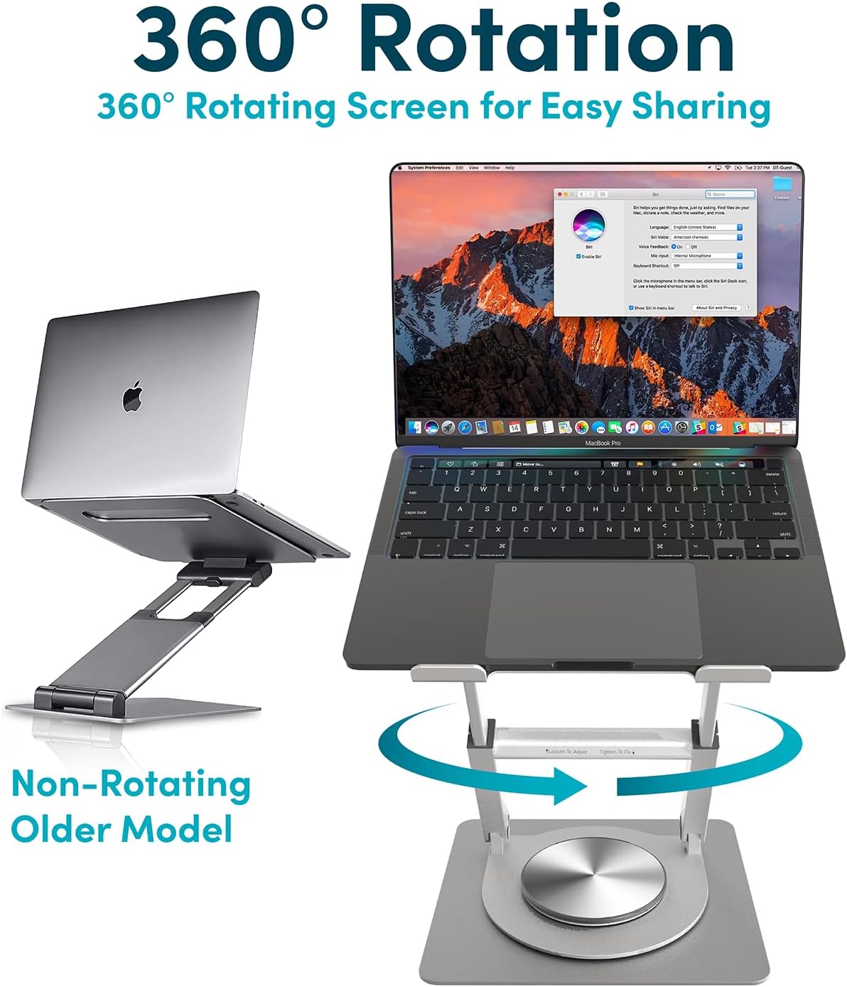 Lifelong 360 Rotating Adjustable Laptop Stand, 16" Tall Riser - Silver