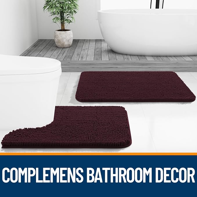 OLANLY Bathroom Rugs 32x20, Extra Soft Absorbent Chenille Bath Rugs, Rubber