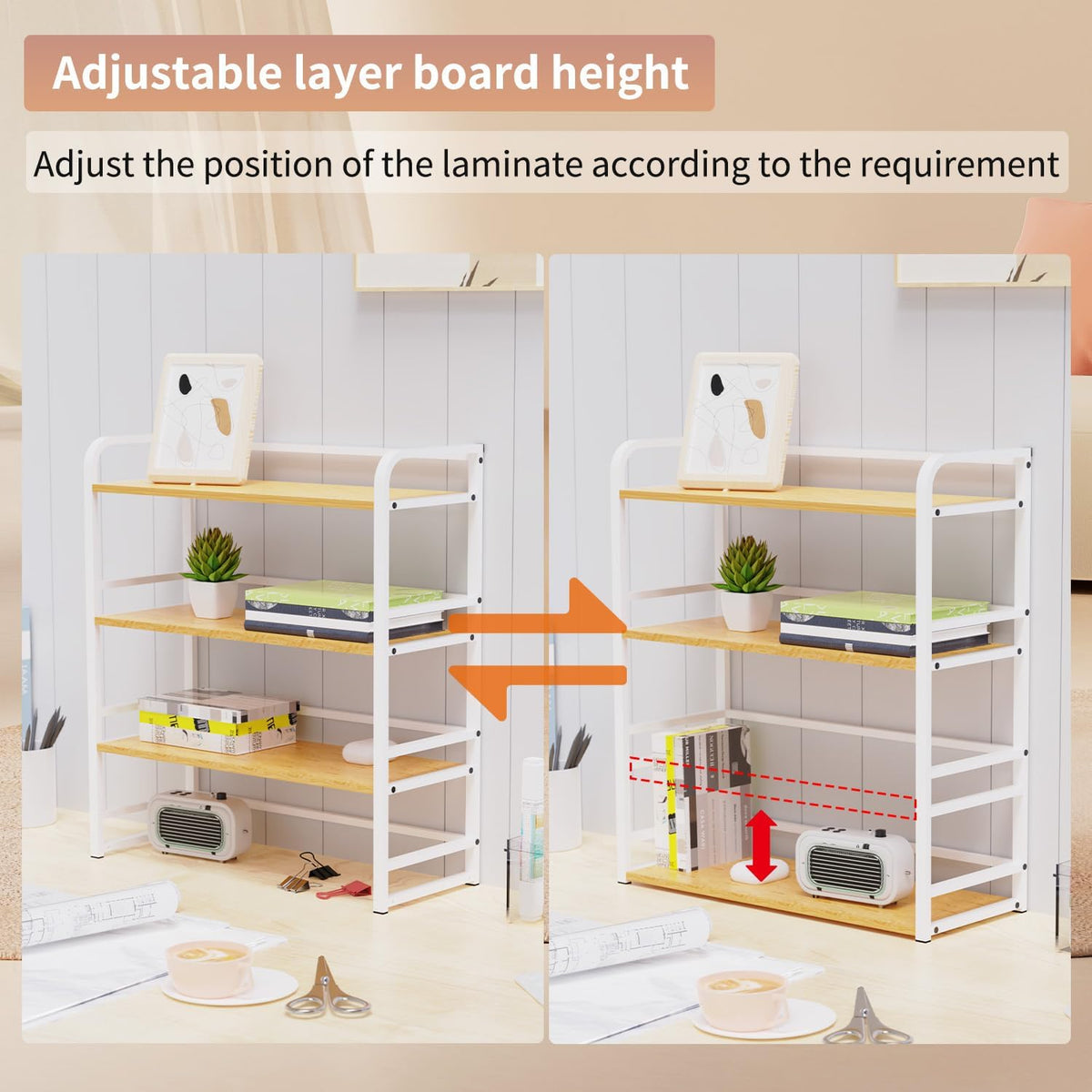 Office Desk Shelf Organizer, Wood Desktop Bookshelf Supplies Storage Rack, Shelf for Top of Desk and Dresser and Cubicle Decor Aesthetic Bookshelf (Black Black, Three Tier, 11.81Lx7.87Wx22.05H)