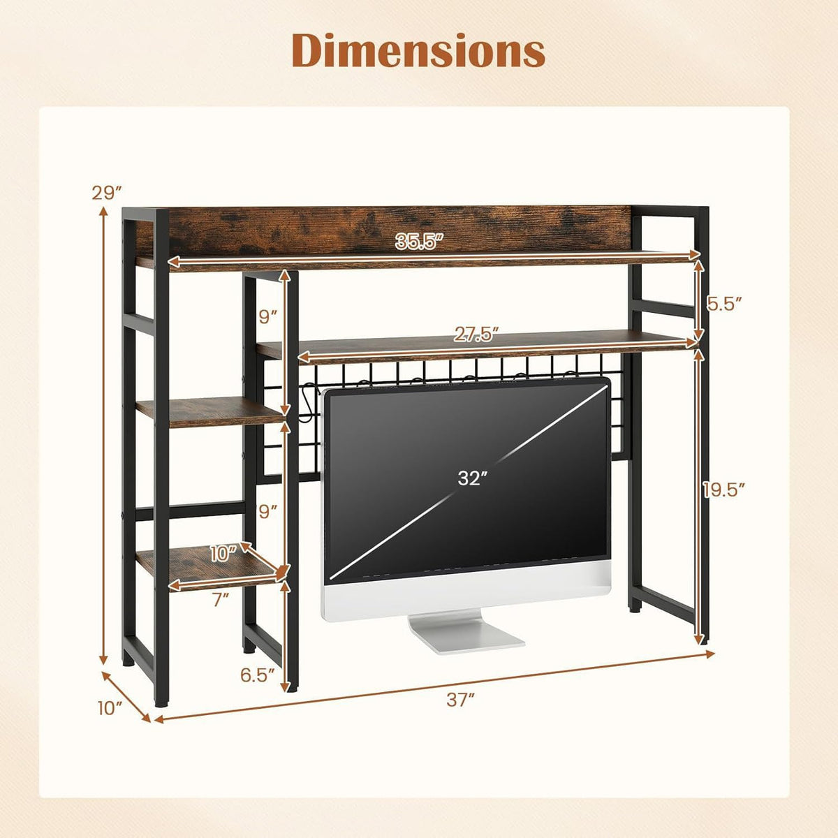 COSTWAY Desktop Bookshelf for Monitors up to 32", Countertop Organizer