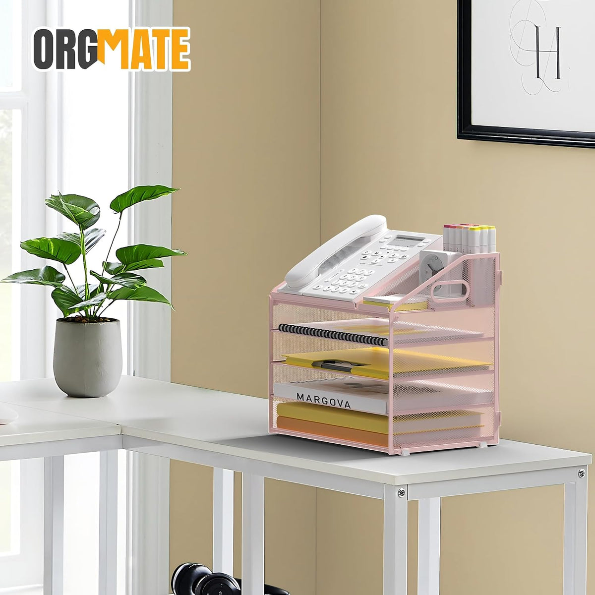 5 Tier Mesh Desk Organizer with Pen Holder and Handle Letter Tray