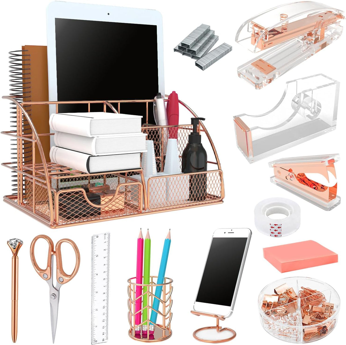 Rose Gold 13PCS Office Desk Organizers Supplies and Accessories