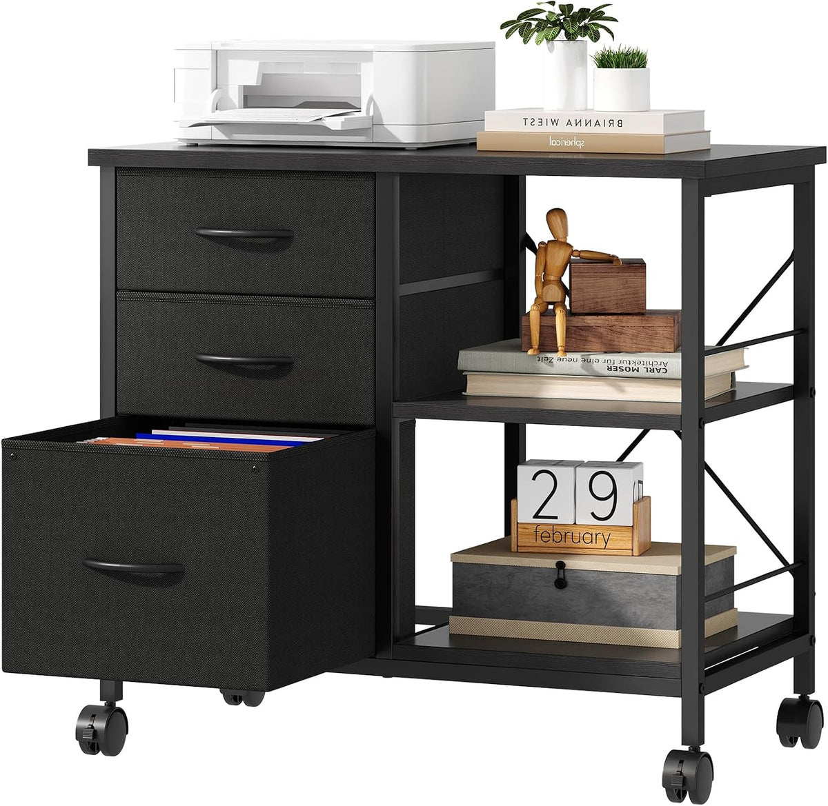 OLIXIS Mobile File Cabinet with 3 Drawers, Rolling Under Desk Storage