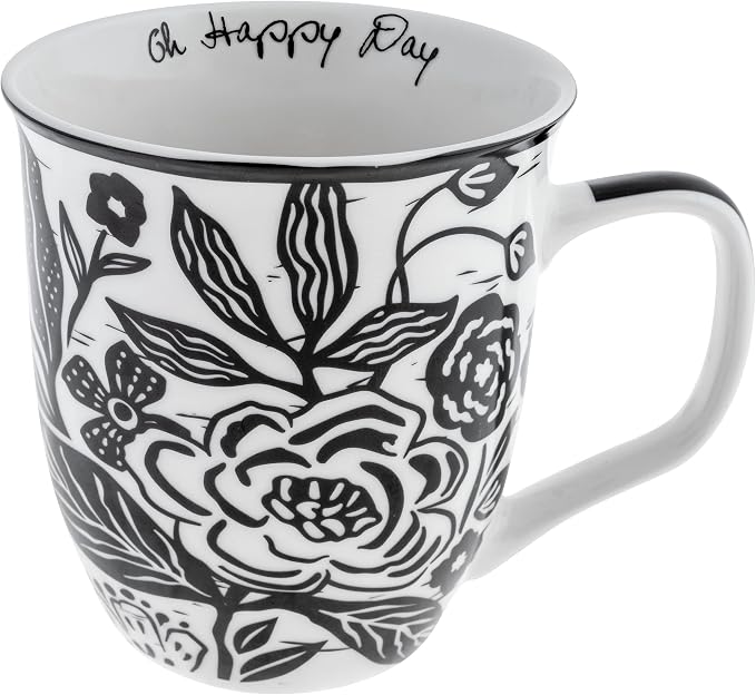 Karma Gifts 16 oz Black and White Boho Mug Floral