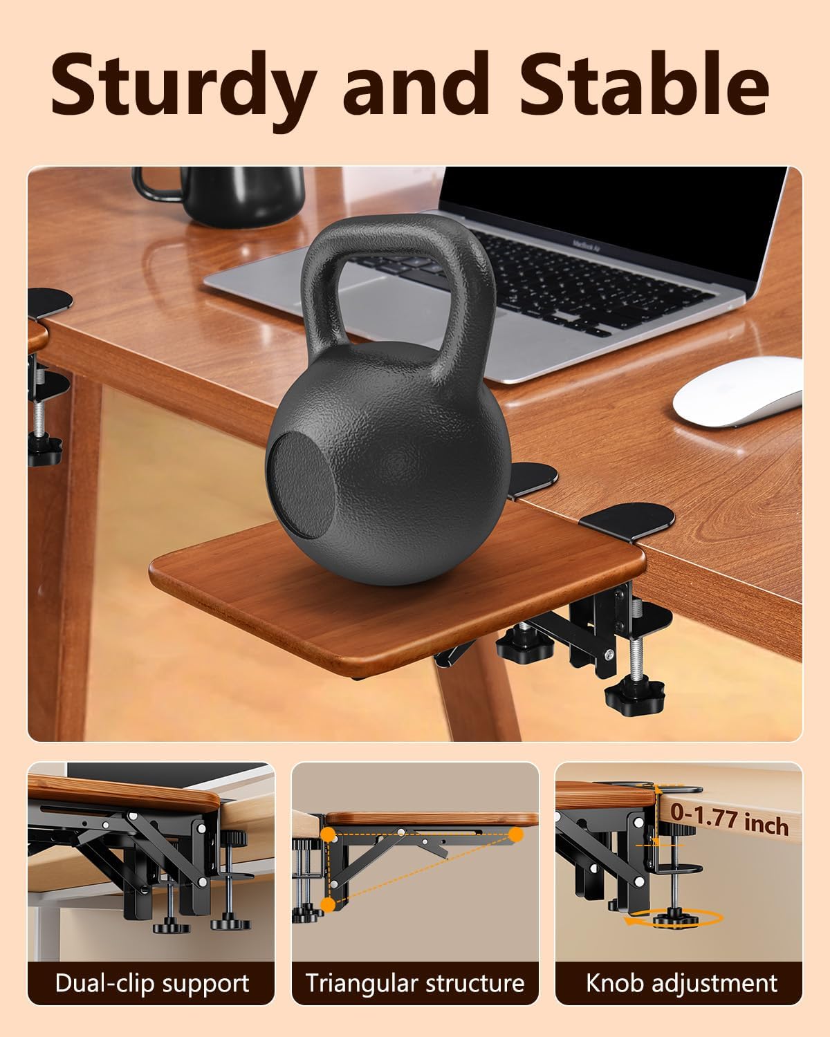 Ergonomic Wood Desk Extender Tray, Foldable Elbow Wrist Rest Shelf