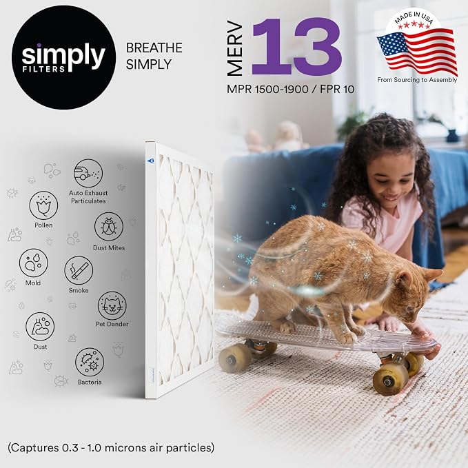 Simply 16x16x1 Air Filter, MERV 13, 4 Pack,