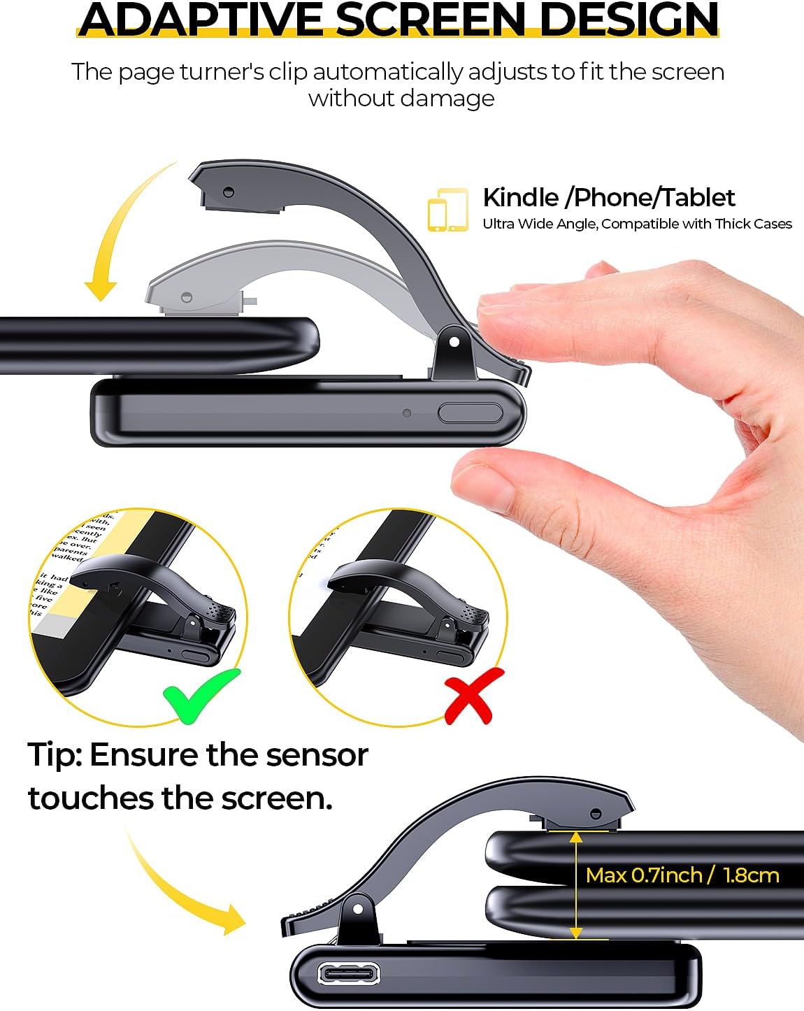 Gooseneck Kindle & Phone Holder with Page Turner Remote for Bed: Flexible Long Arm Clamp Mount for Hands-Free Reading, Bedside Desk Headboard Stand for 4.7–8.6" Devices