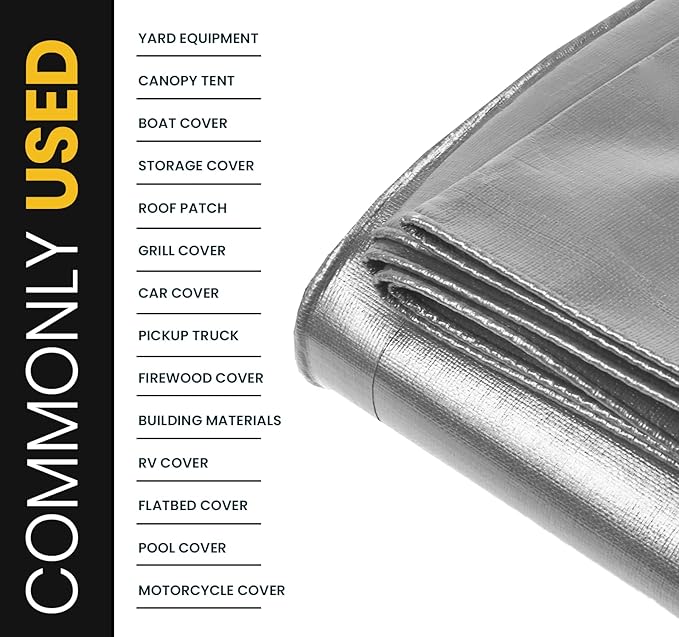 PROTARP Extra Heavy Duty 16 Mil Tarp Cover, Waterproof, UV Resistant, Rip and Tear Proof, Poly Tarpaulin with Reinforced Edges for Roof, Camping, Patio, Pool, Boat. (Silver/Black 40′ X 50′)