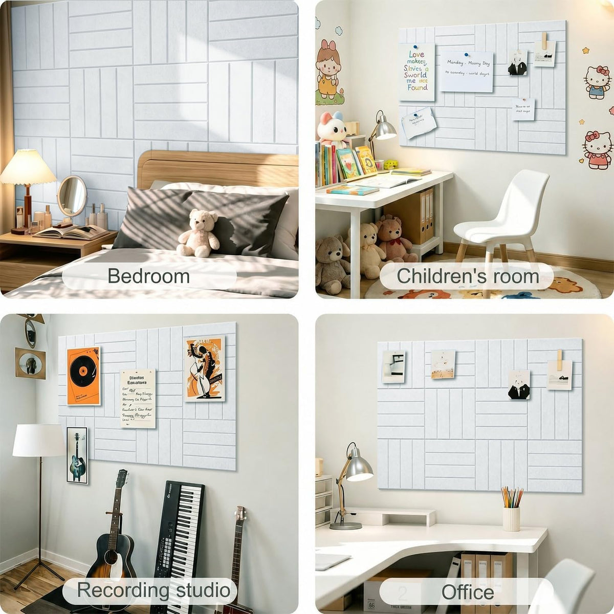 0.47" Thick Felt Wall Tiles 48"x36" Cork Board Alternative 12 Pack 11.81"x11.81"Felt Bulletin Board Pin Board with Removable Adhesive Tape&60 Pushpins for Home Office School(Bold-White)