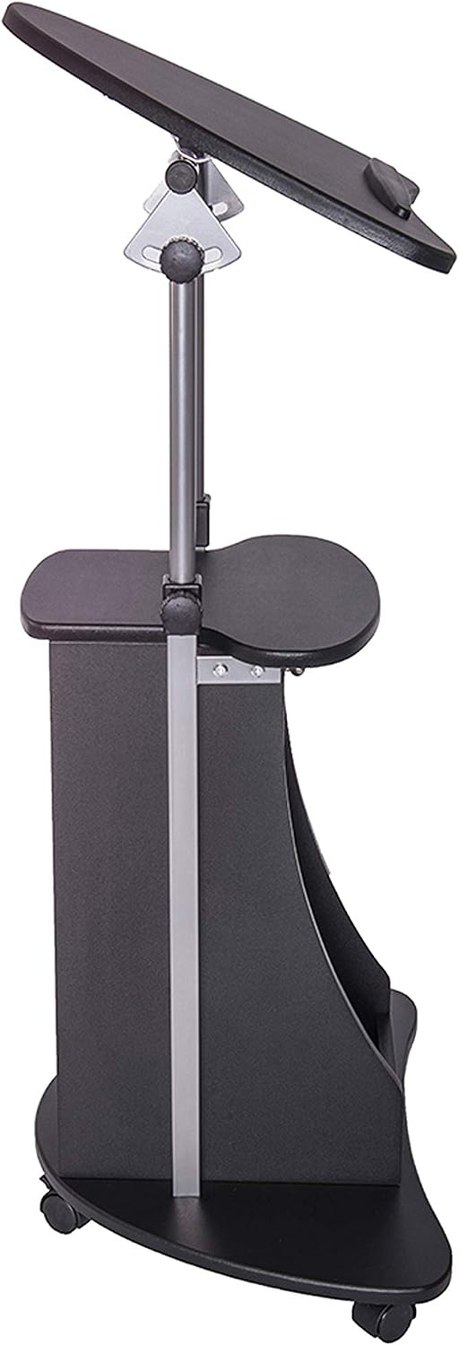 Techni Mobili Adjustable Height Rolling Laptop Cart with Storage, Black