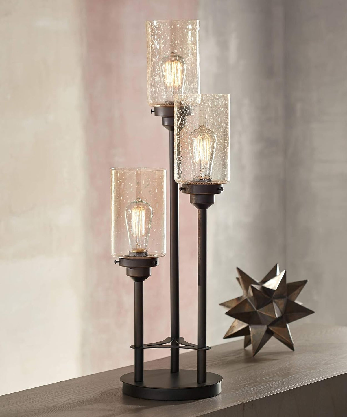 Libby 30" Large Table Lamp Edison Bulb LED Bronze Seeded Metal Glass