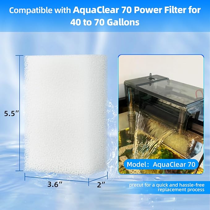 AQUANEAT 6-Pack Replacement Filter Sponge Pads, Aquarium Foam Insert Compatible