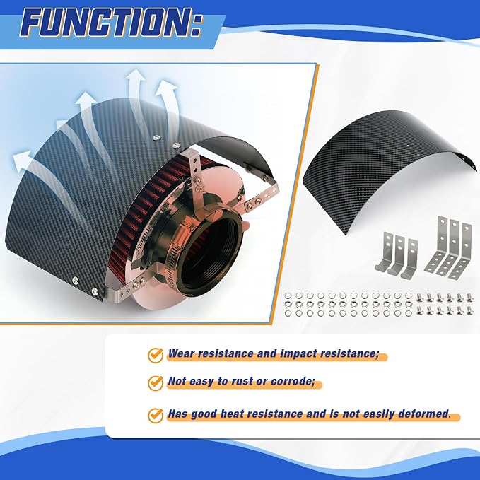 PTNHZ Universal Stainless Steel Air Intake Filter Cover Heat Shield Fits
