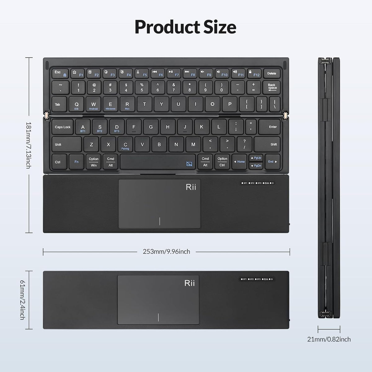 Rii Tri-Foldable Bluetooth Keyboard with Touchpad,Rechargeable RK811