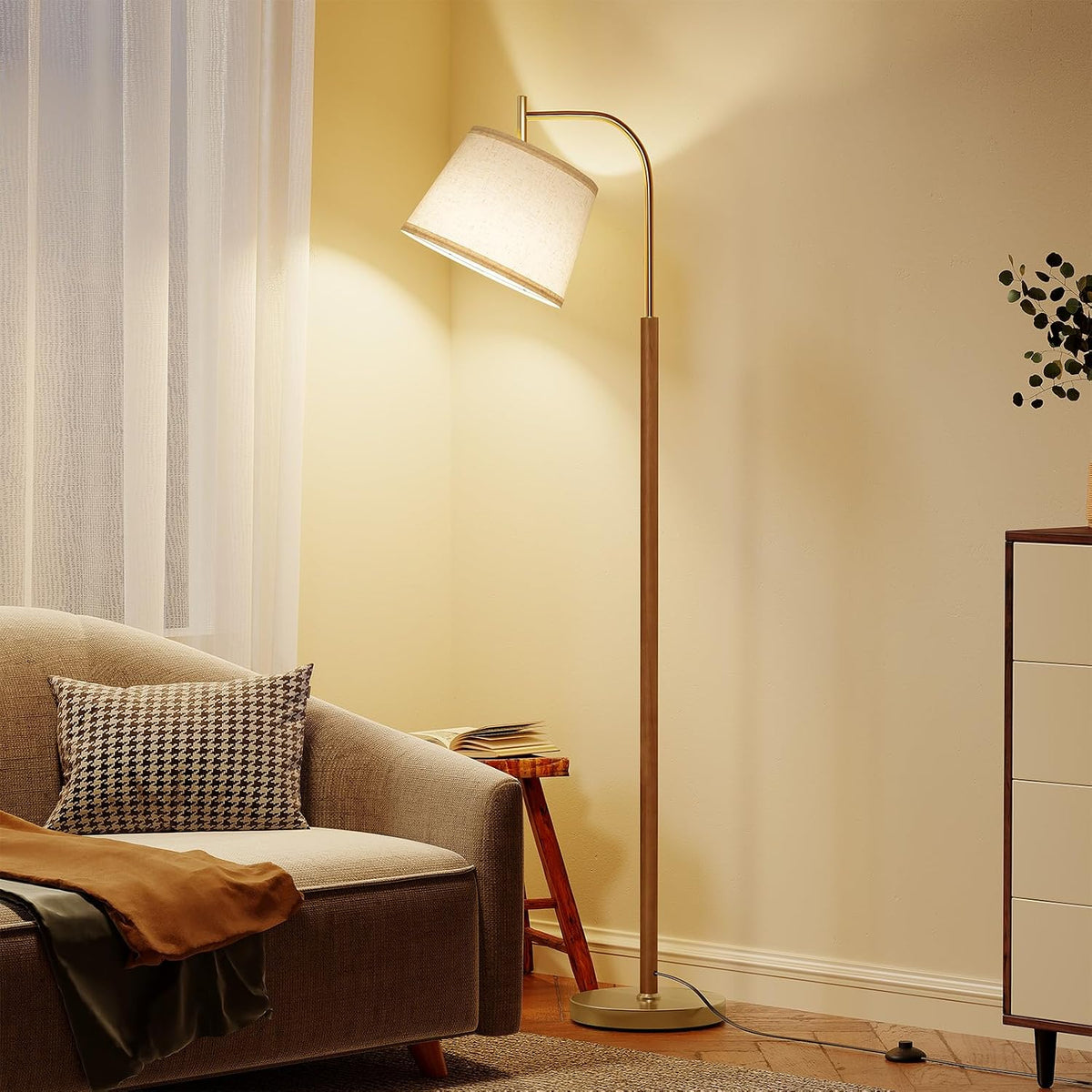 SUNMORY Wood Floor Lamp for Living Room, Mid Century Modern Standing Lamps
