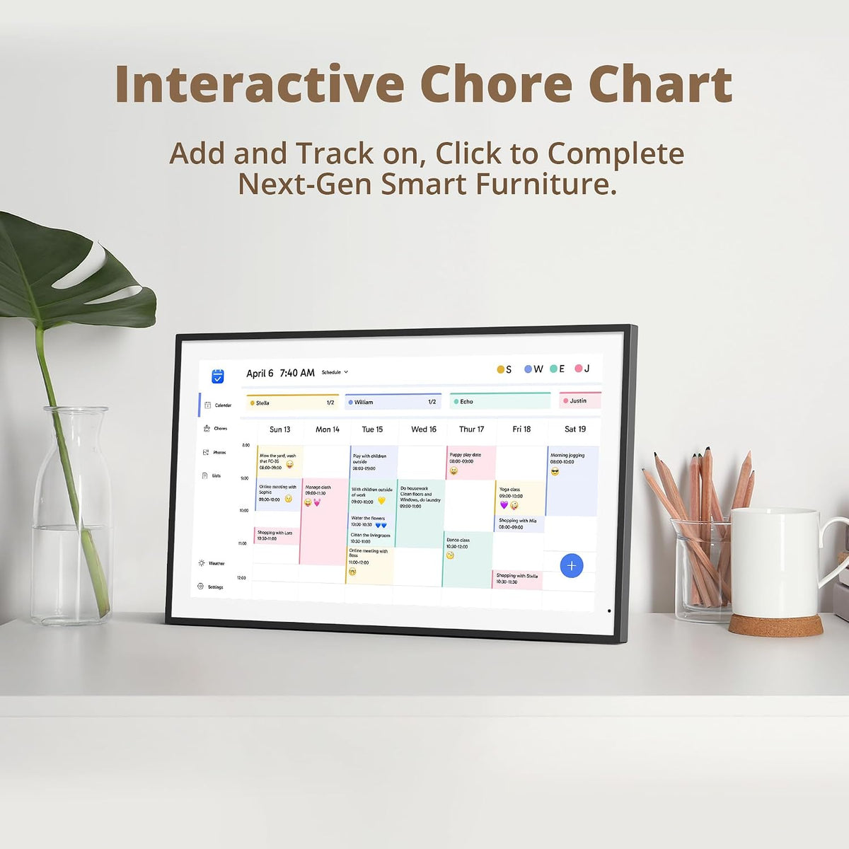 Dragon Touch 21.5" Digital Calendar Chore Chart – 1080P Full HD Interactive Touchscreen, Smart Family Planner, Hearth Display Digital Calendar Wall & Desk Mountable for Seamless Scheduling Black