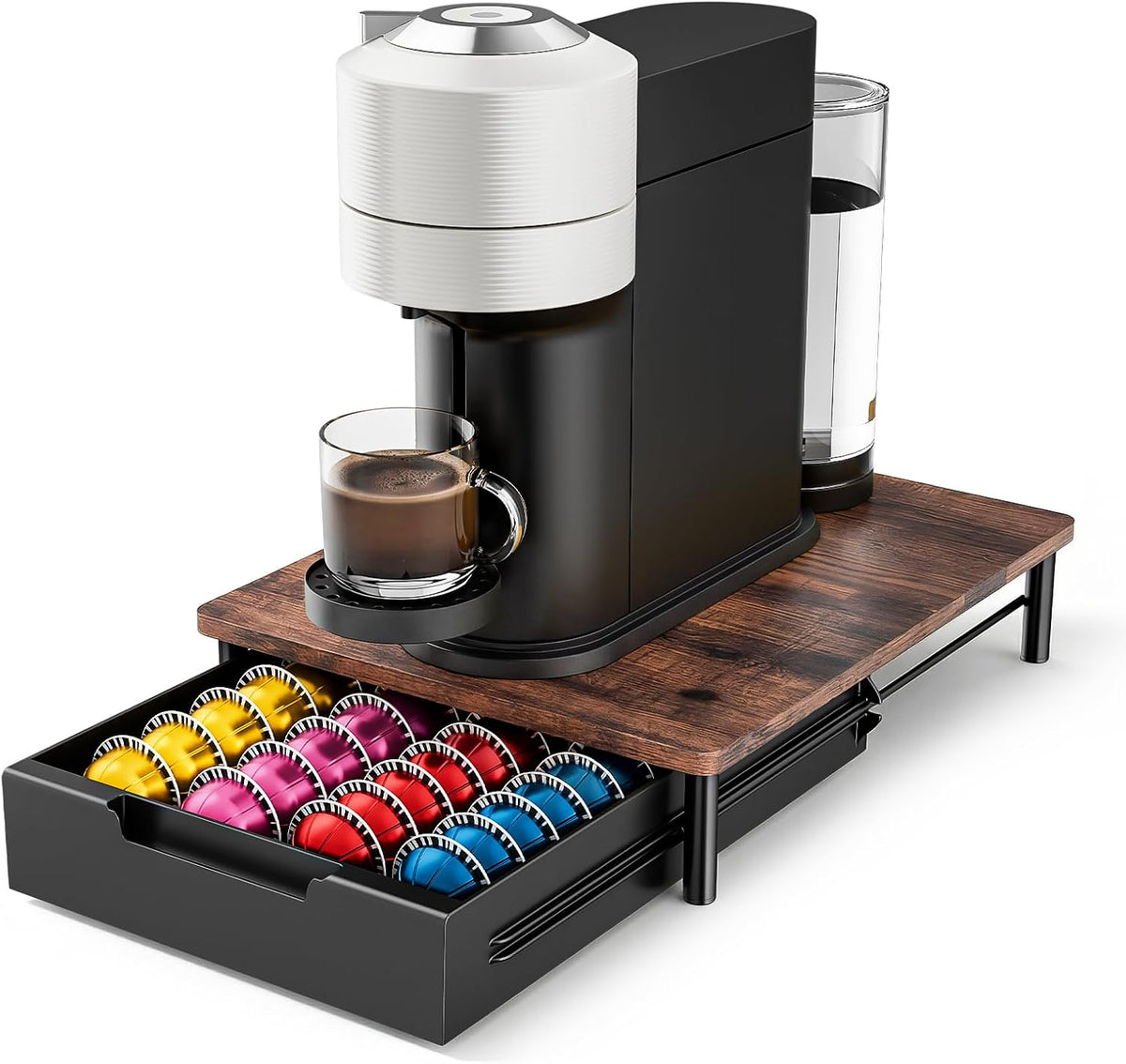 EVERIE Coffee Pod Drawer for Vertuo Pods, Flexible Slots, Rustic Brown