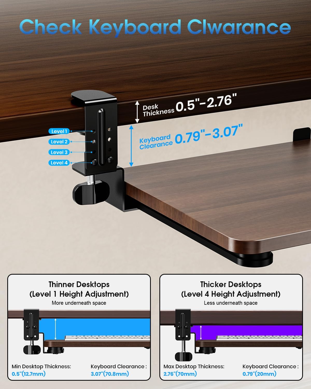 Small Keyboard Tray Under Desk, Pull Out Keyboard & Mouse Tray for Typing