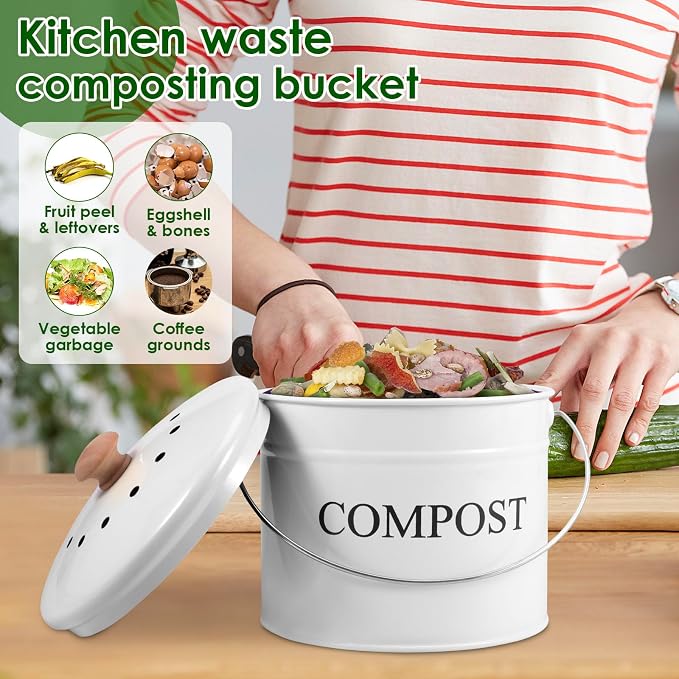 Kitchen Compost Bin 0.8 Gallon Metal Countertop Compost Bin