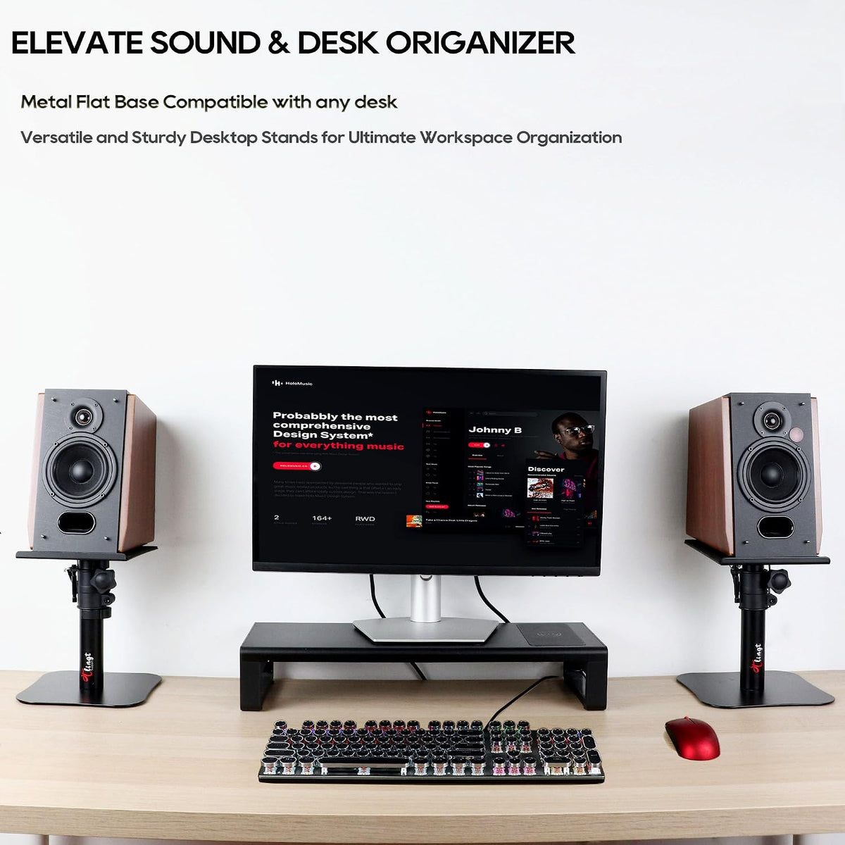 Tlingt Desktop Speaker Stands Pair, Sturdy Flat Base, Height & Tilt Adjusts