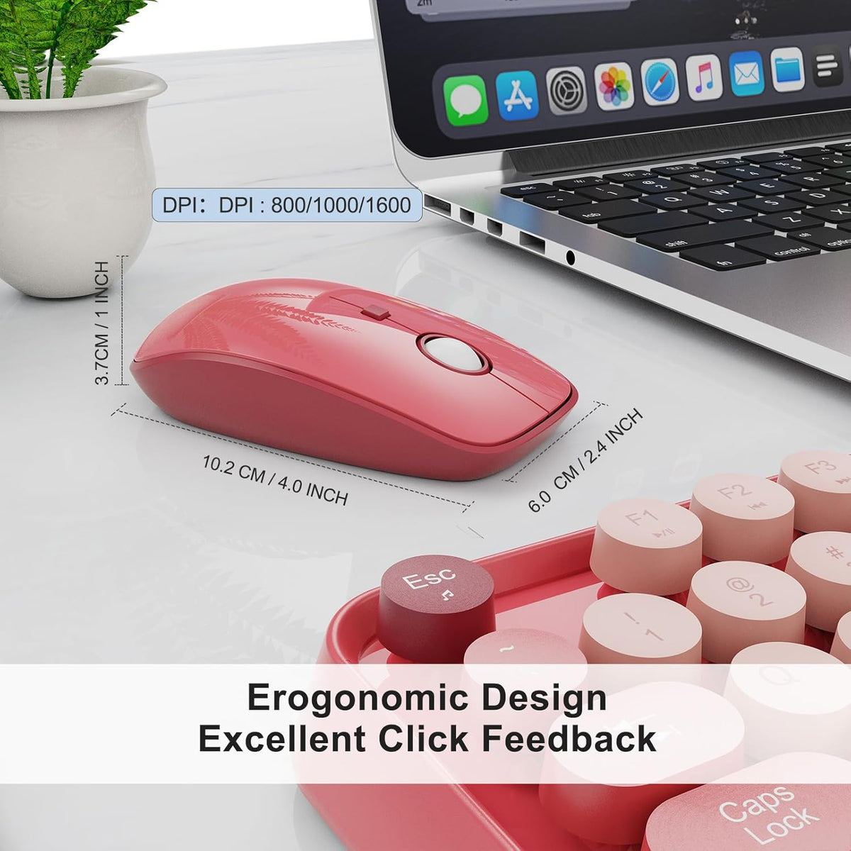 Wireless Keyboard and Mouse Combo, 2.4 GHz Wireless Full-Sized Typewriter Keyboard with Round Keycaps for Windows, Computer, Desktop, PC, Laptop (BerryPink)