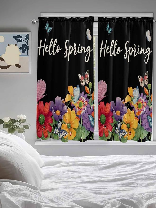 Spring Flowers Living Room Curtains 72 Inches length, Watercolor Country