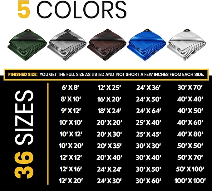 PROTARP Extra Heavy Duty 16 Mil Tarp Cover, Waterproof, UV Resistant, Rip and Tear Proof, Poly Tarpaulin with Reinforced Edges for Roof, Camping, Patio, Pool, Boat. (Blue 24′ X 30′)