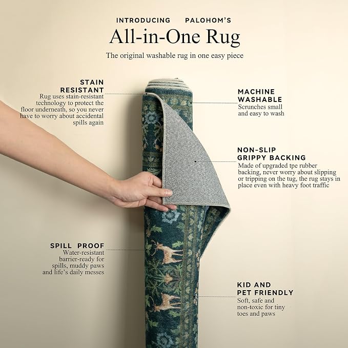 Washable Area Rugs for Living Room: 9x12 Rug Stain Resistant Non Slip Low Pile