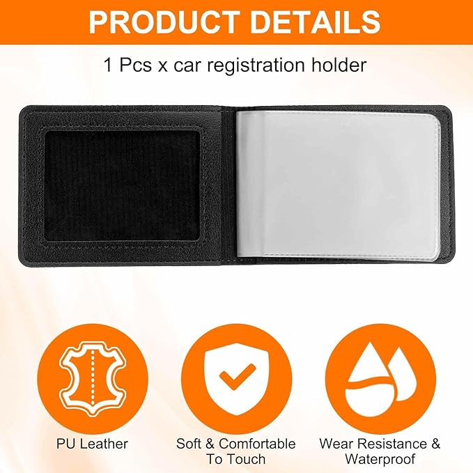 HARFINGTON Car Registration and Insurance Holder PU Leather Vehicle Glove Box Organizer Storage Accessories Car ID Holder with 2 Pockets for License ID Card Bank Card Documents, Black