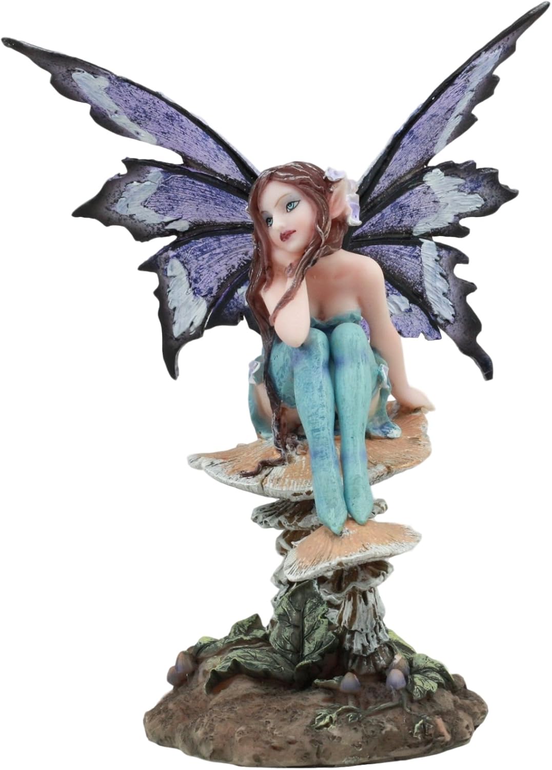 Ebros Amy Brown Forest Willow Nice Fairy Sitting On Wild Giant Mushroom Stool Statue 6" Tall Fantasy Mythical Faery Magic Watercolor Collectible Figurine