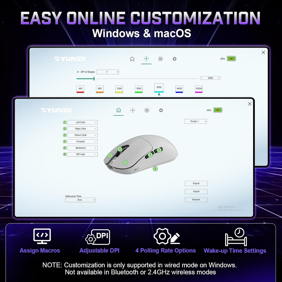 YUNZII M1 PAW3311 Sensor Wireless Gaming Mouse (White)