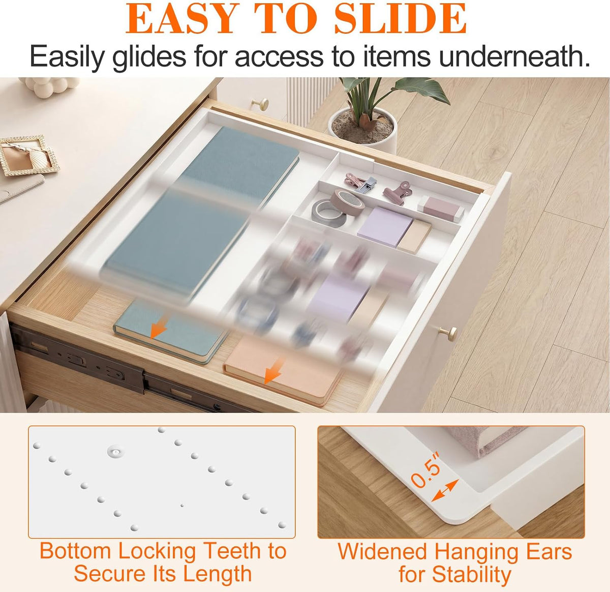 Briwooody 2 Pcs Hanging Sliding Drawer Tray with Adjustable Dividers