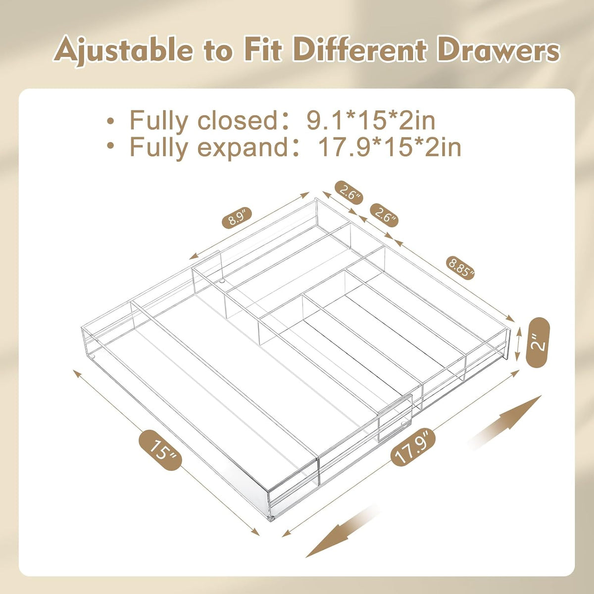 Briwooody Clear Acrylic Drawer Organizer Expandable,7 Compartments,Large