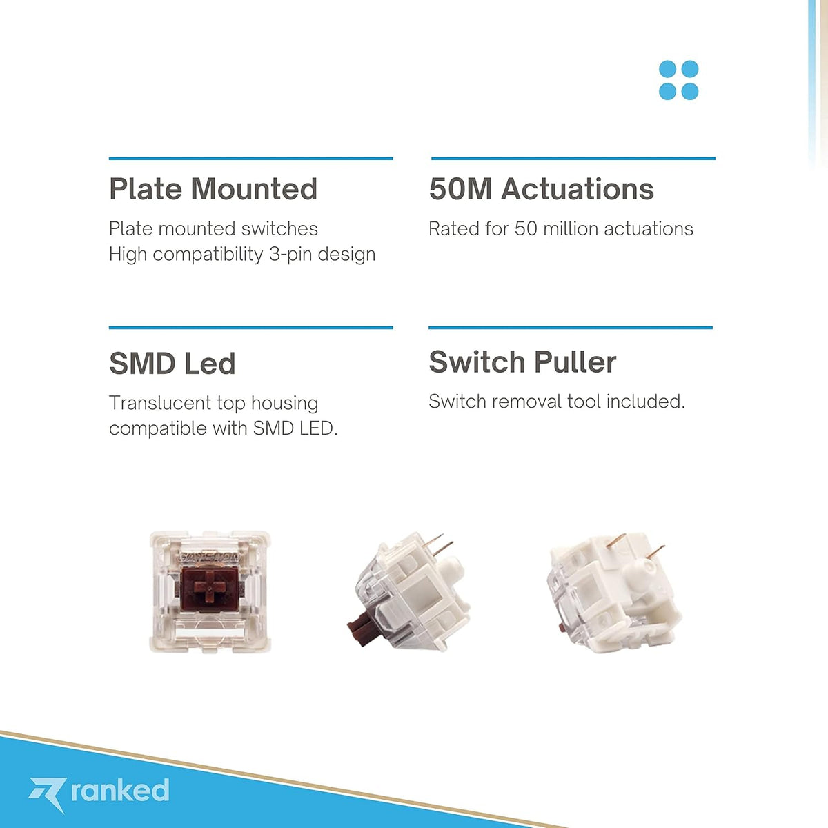 Ranked Gateron ks-9 Key Switches for Mechanical Gaming Keyboards | Plate Mounted (Gateron Silent Brown, 65 Pcs)