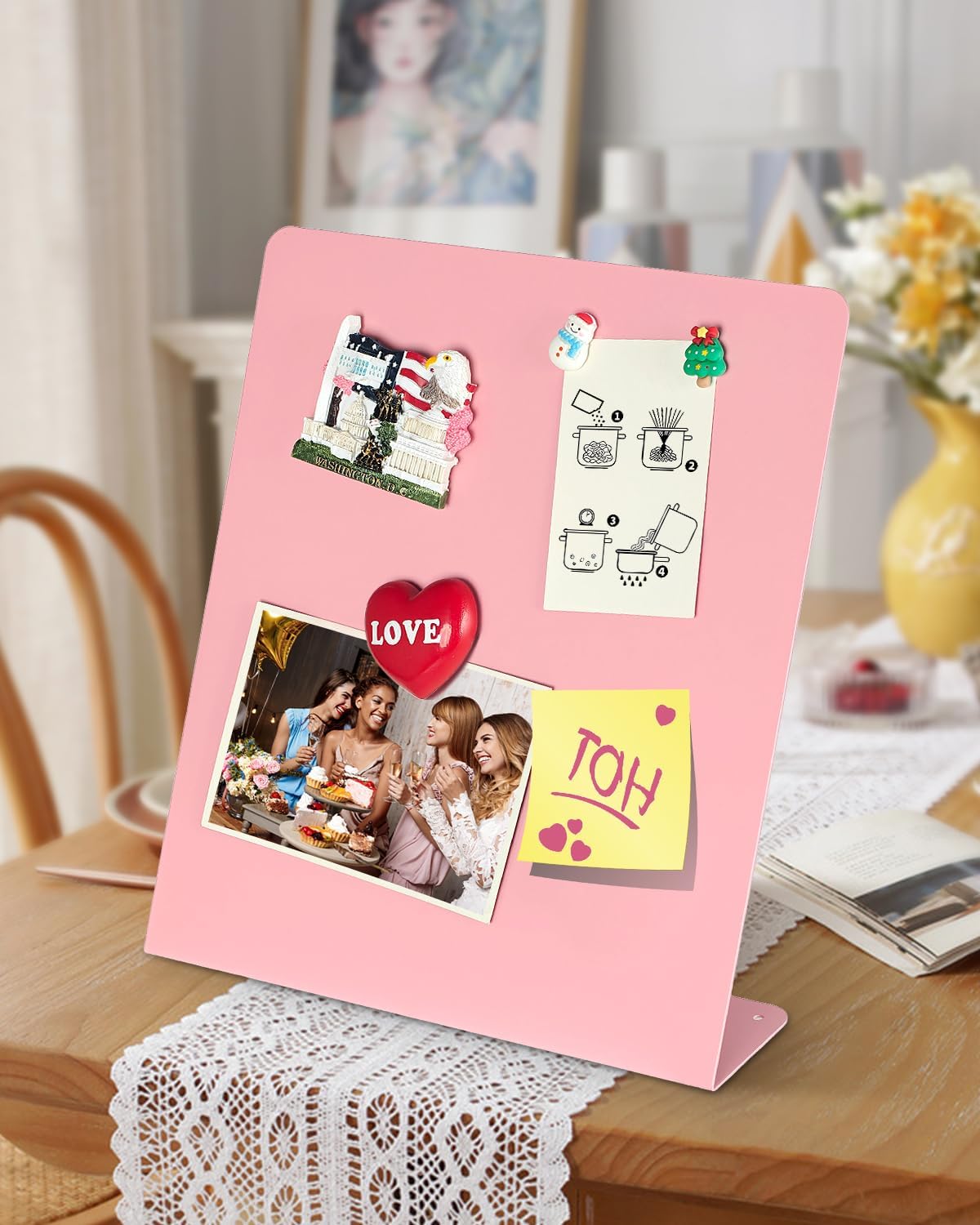 2 Pack Magnet Board, 11 x 12.6 x 2.4 in, Pink Standing Magnetic Bulletin Board, Magnetic Display for Memos, Photos & Documents, Bulletin Board for Home Office School Kitchen