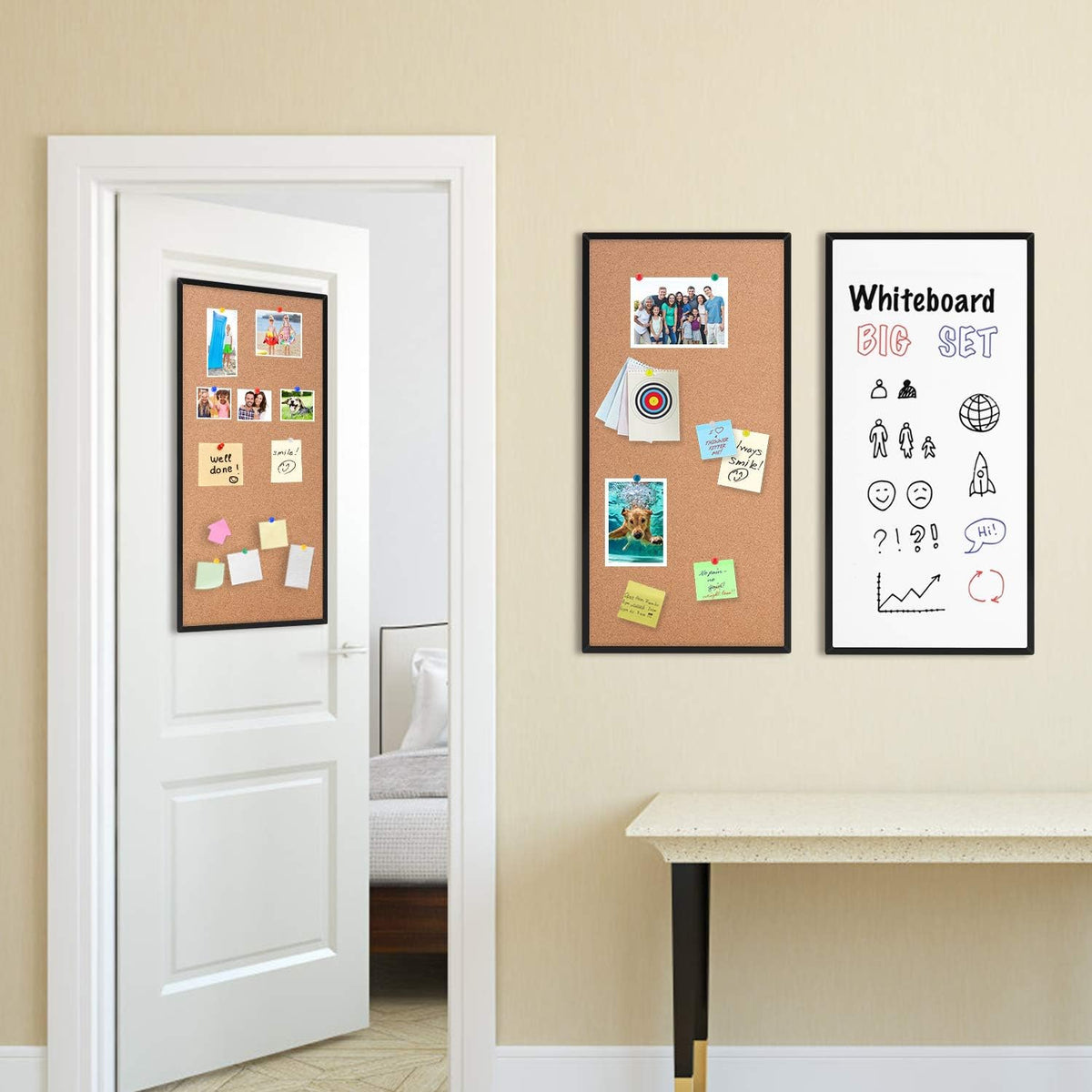 Cork Board and Whiteboard Combination Board, Black, 3-Pack 12" X 24"