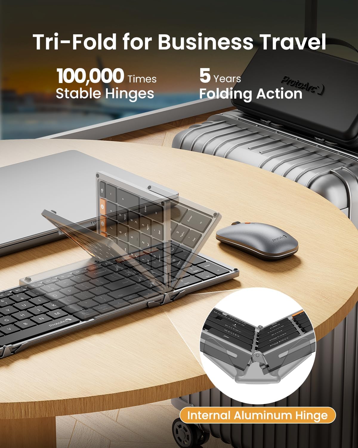 ProtoArc XKM01 Pro Backlit Foldable Keyboard and Mouse, Full Size, Gray