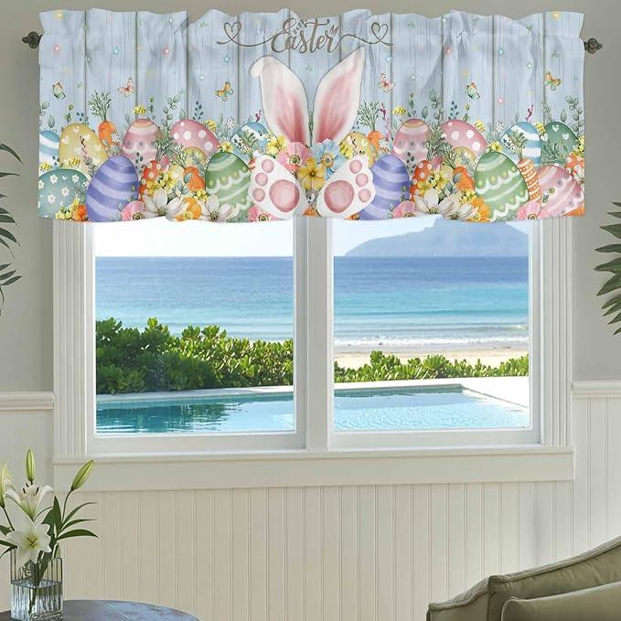 Easter Curtain Valances for Windows, Kitchen Valance Window Treatment, Spring